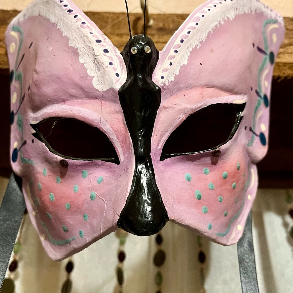 Venetian style Pink Butterfly Mask with Black Accents by artist Gabriel Q